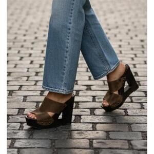 Fergie Brown leather Wedge Sandals Stud Accents 8.5